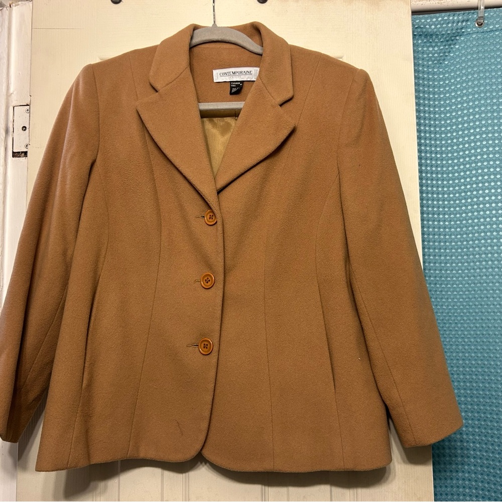 Contemporaine Petite Camel Wool-Blend Blazer (Size 10 Petite)